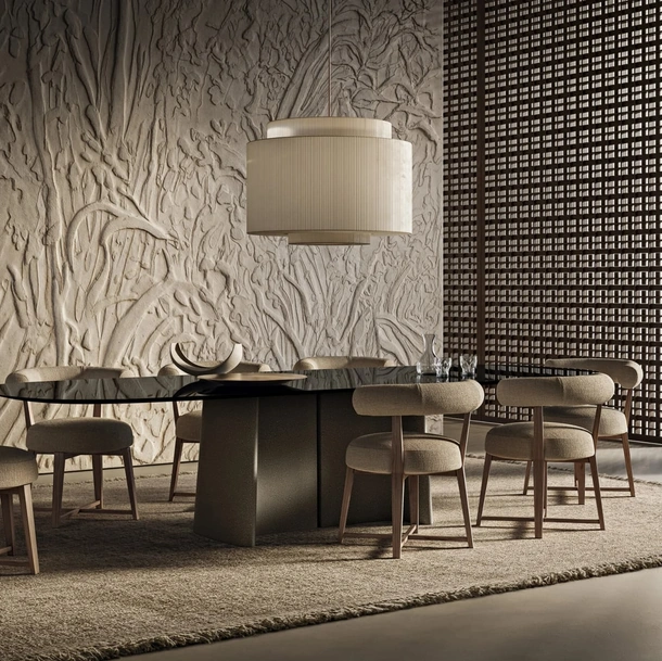 Tavolo in vetro con base in cemento Tara di Flexform