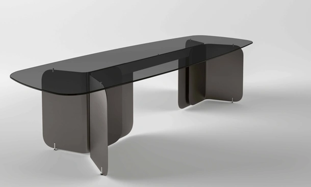 Tavolo Pleat in vetro e metallo di Tonelli
