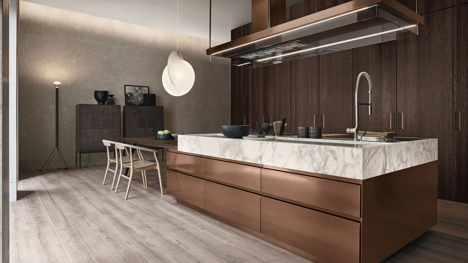 Cucina Design Convivium con tavolo integrato di Arclinea