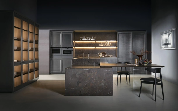 Cucina Design con isola Filò Project 1 in laccato Fusion Ossidato di Euromobil