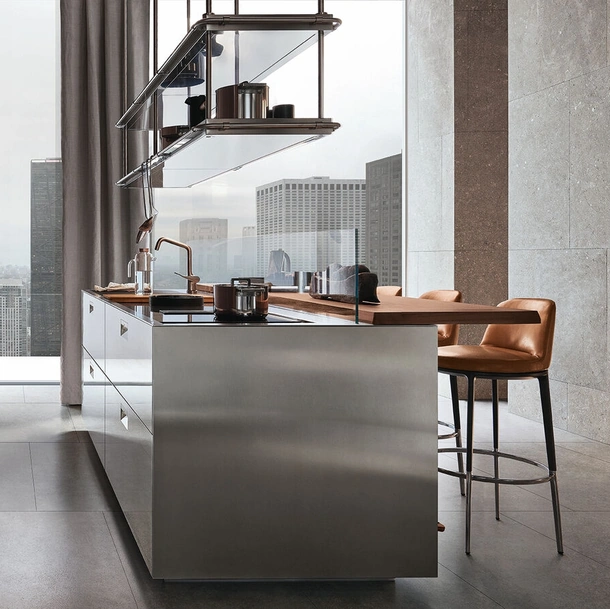 Cucina Design Italia Isola in acciaio e legno di Arclinea