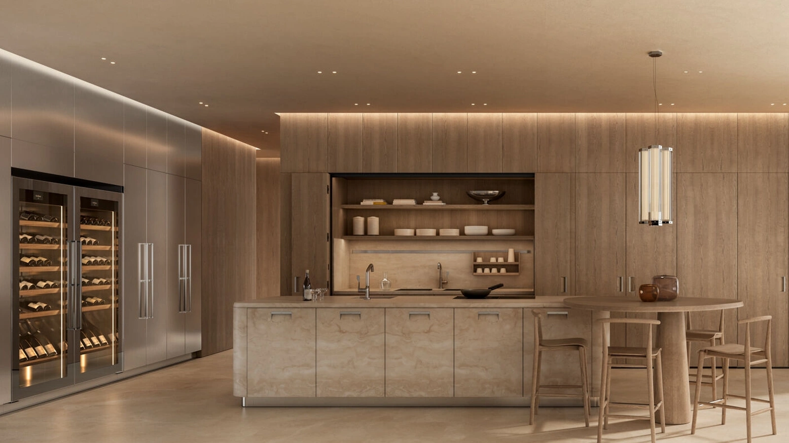 Cucina Design con isola Kora in marmo e legno di Arclinea