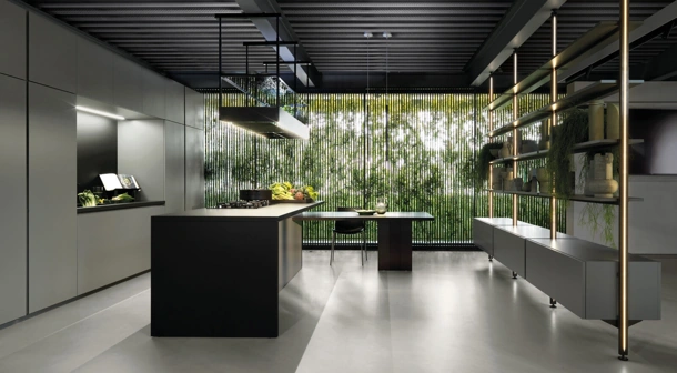 Cucina Design con isola Lain Project 6 in laccato Ottanio di Euromobil