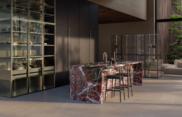 Cucina Design Margo Project 1 in Rovere sabbiato Ghisa e marmo di Euromobil