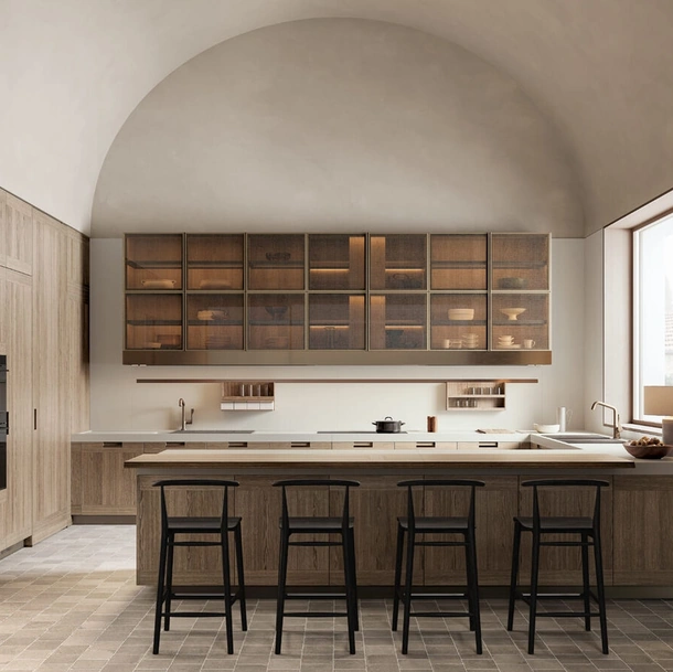 Cucina Design con penisola Principia e Teca di Arclinea