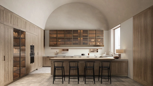 Cucina Design con penisola Principia e Teca di Arclinea