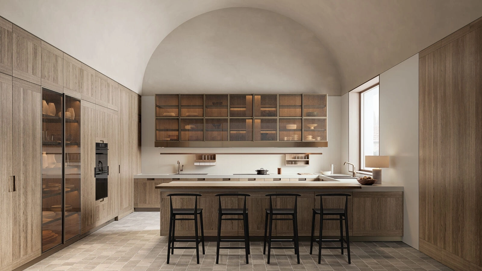 Cucina Design con penisola Principia e Teca di Arclinea