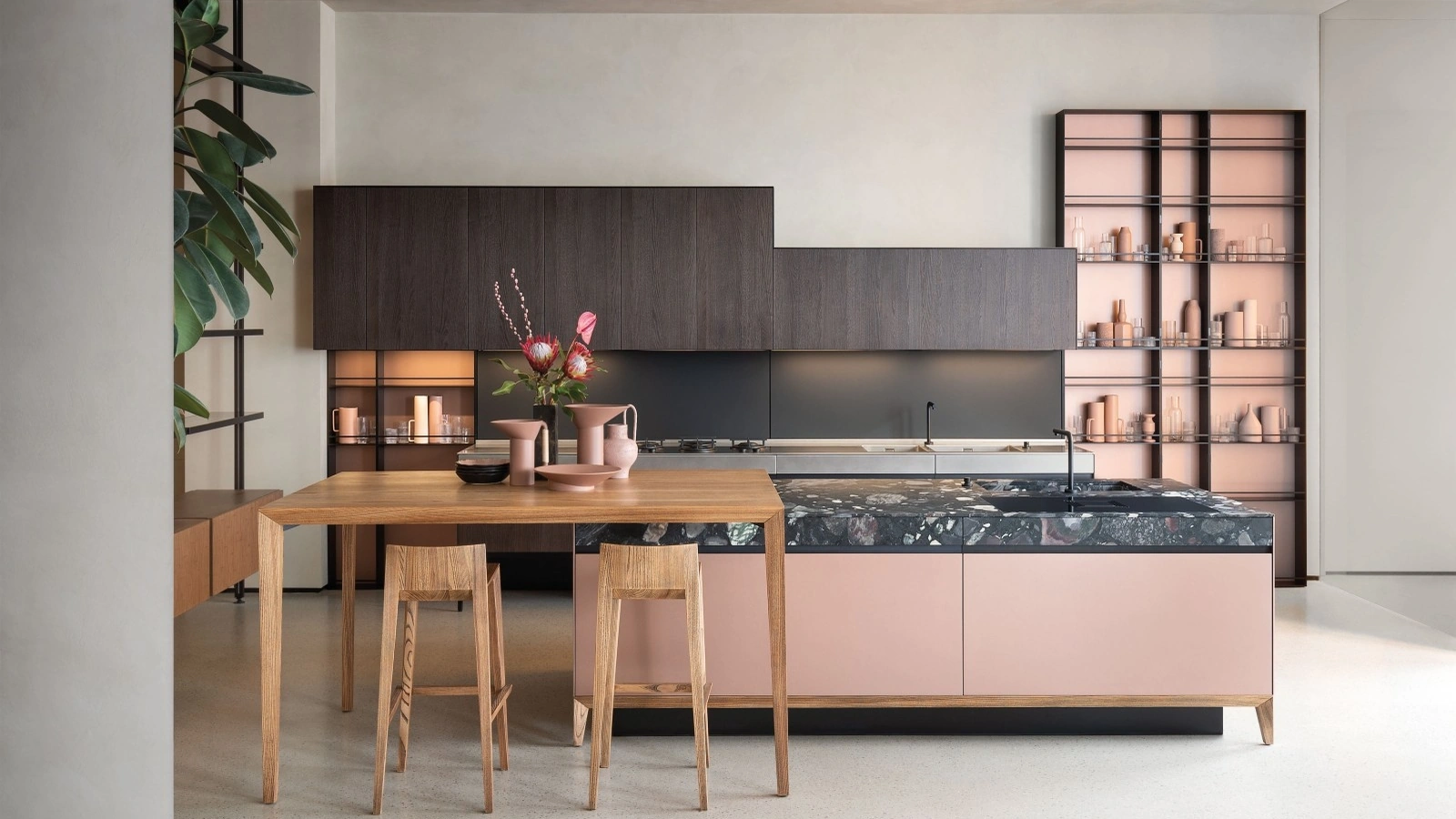 Cucina Design in legno con isola in laccato Sei Project 2 di Euromobil