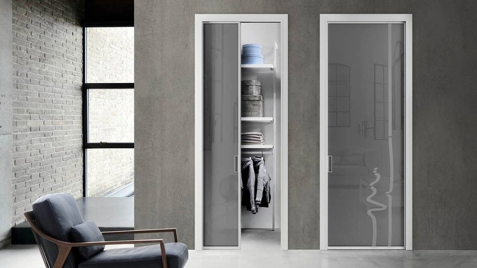 Porta per interni scorrevole in vetro serigrafato con telaio in alluminio Zeus a Scomparsa di Doal