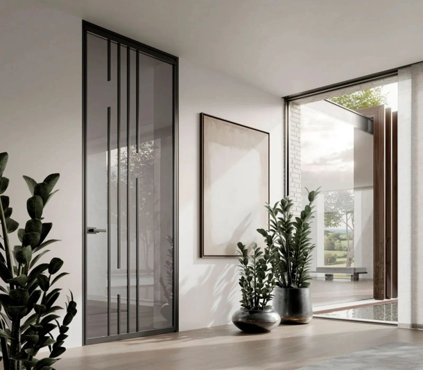 Porta per interni in vetro con telaio in alluminio Zeus Battente con Stipite di Doal