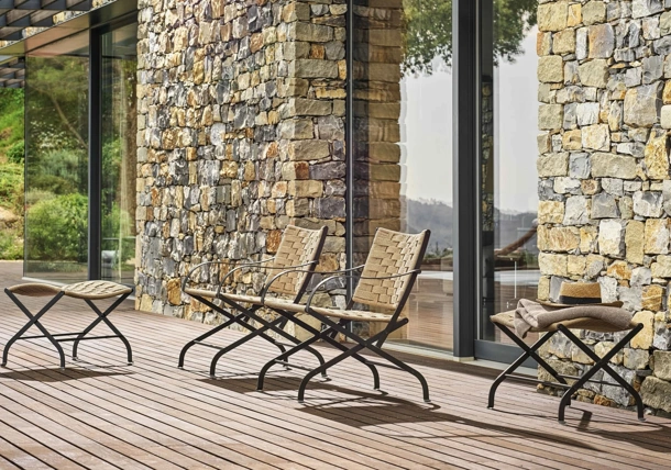Poltroncina in corda intrecciata e acciaio Carlotta Outdoor di Flexform