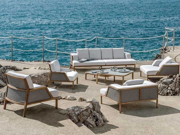 Salotto da esterno Grand Life in Teak e Rope Light di Ethimo