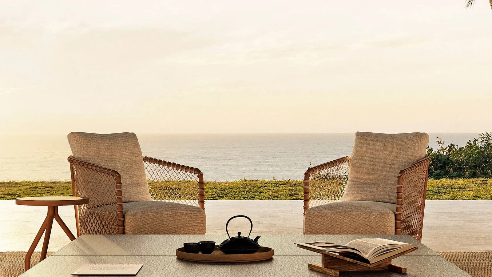 Poltroncina Oasis in metallo e corda intrecciata di Flexform