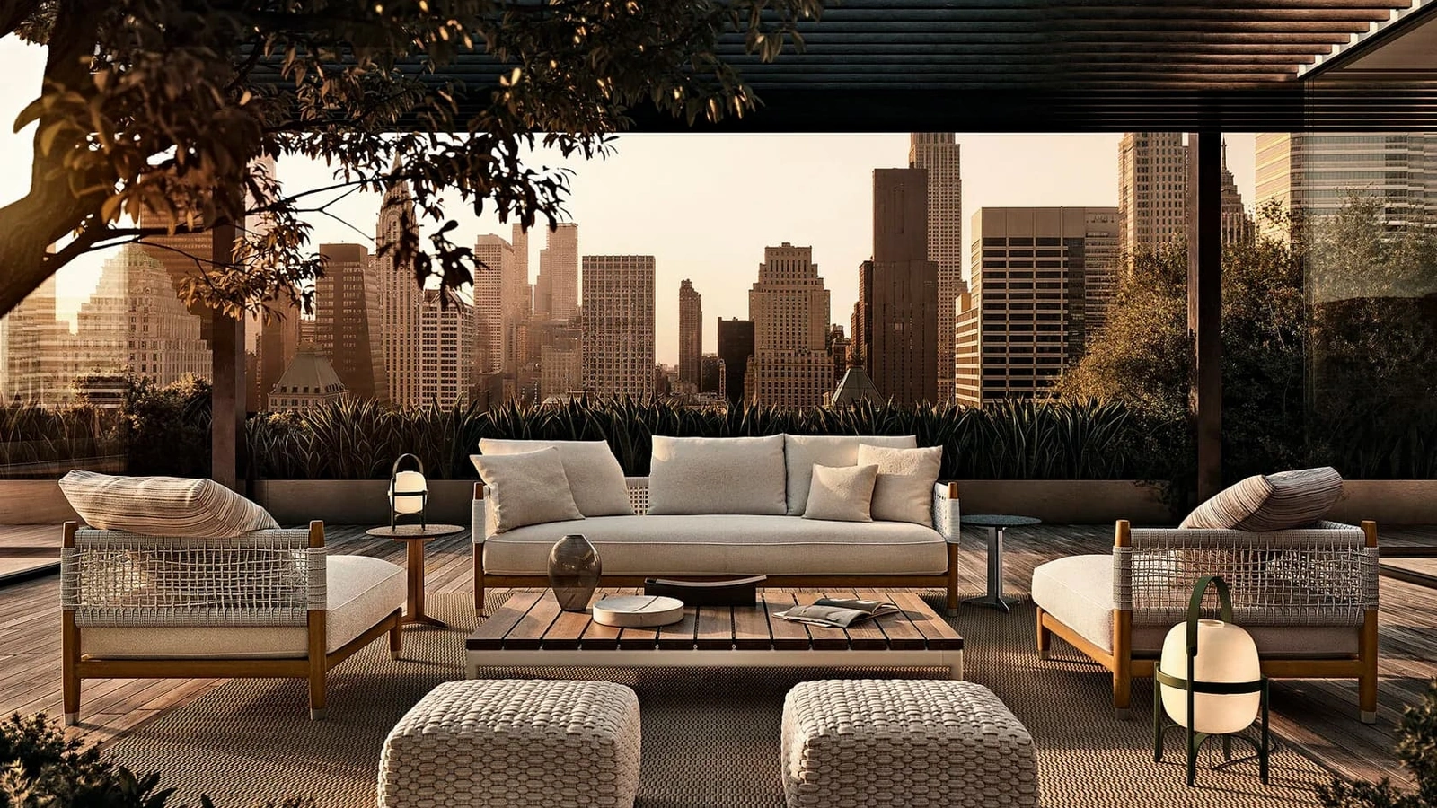 Divano in legno massello e corda intrecciata Parker Outdoor di Flexform