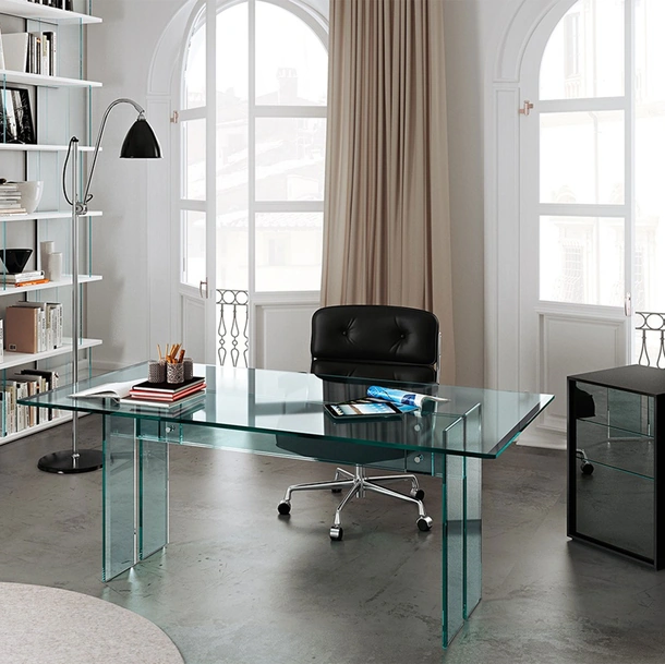 Scrivania operativa LLT Home in vetro trasparente Office di Fiam