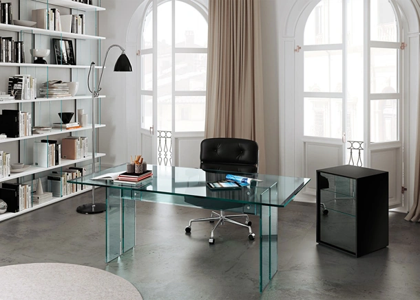 Scrivania operativa LLT Home in vetro trasparente Office di Fiam