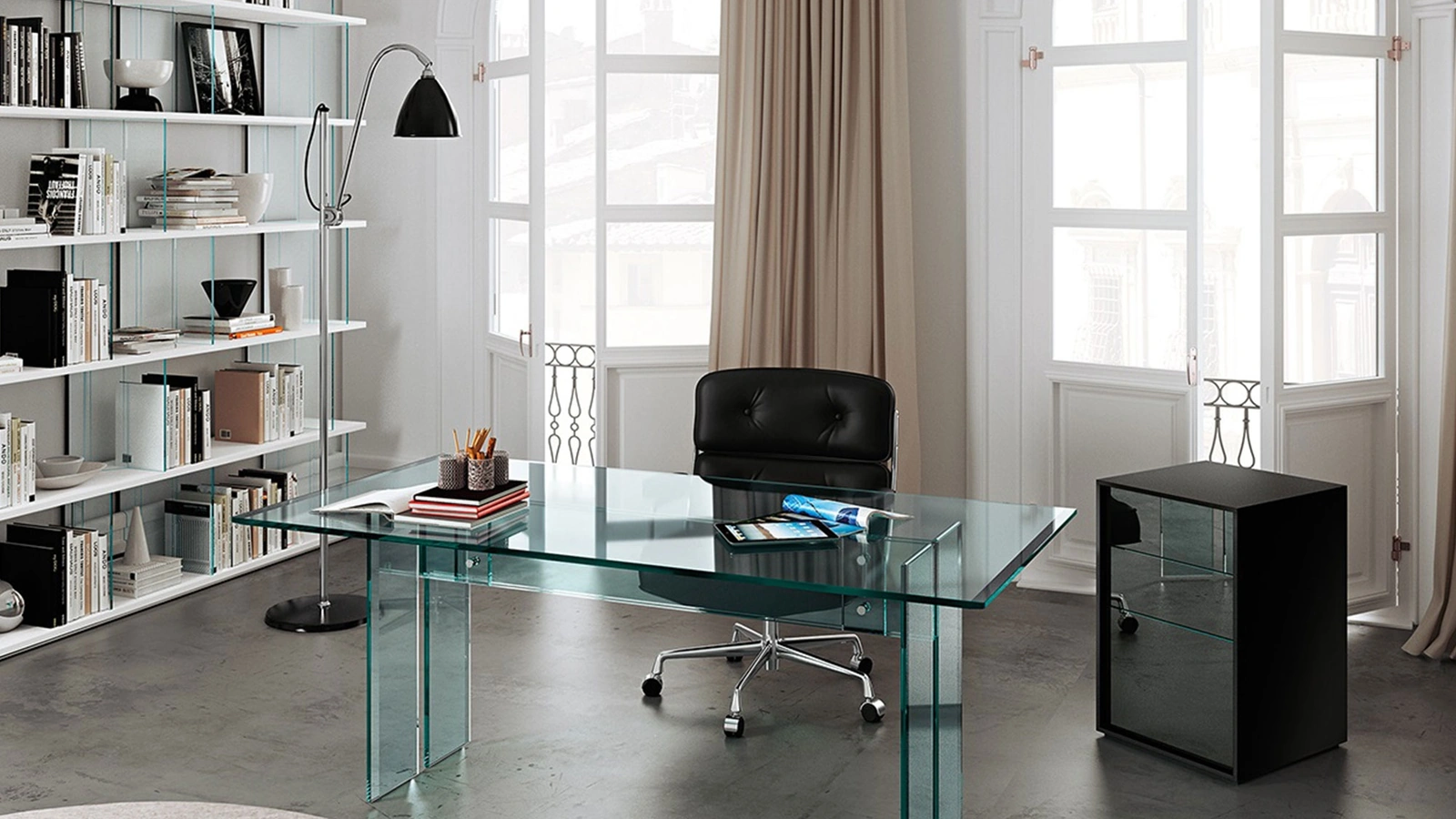 Scrivania operativa LLT Home in vetro trasparente Office di Fiam