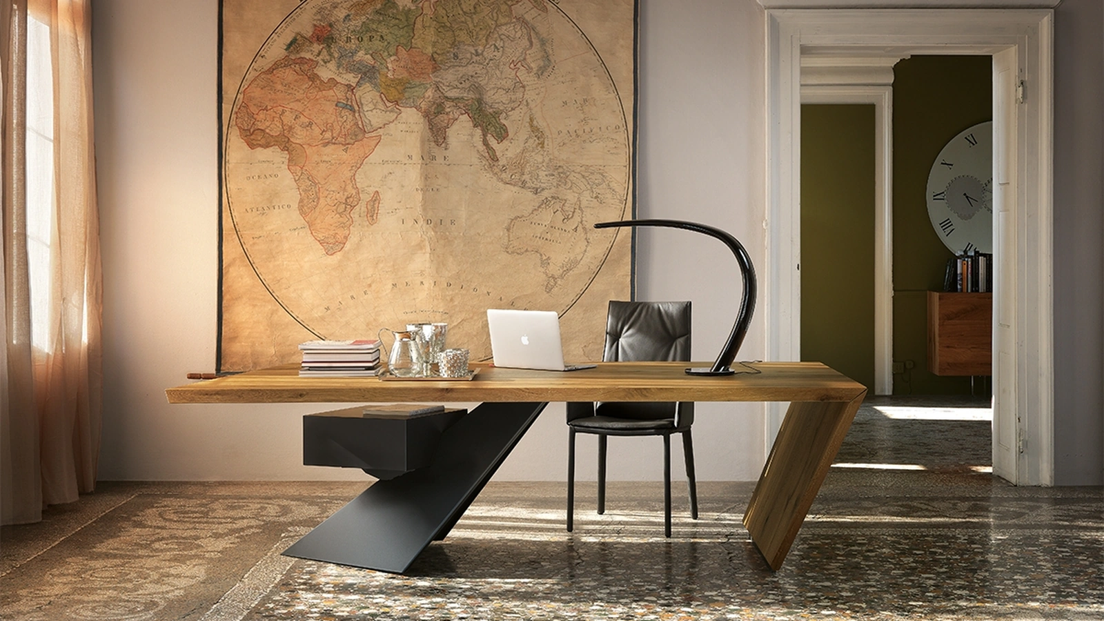 Scrivania direzionale in legno con gamba in acciaio Nasdaq di Cattelan Italia