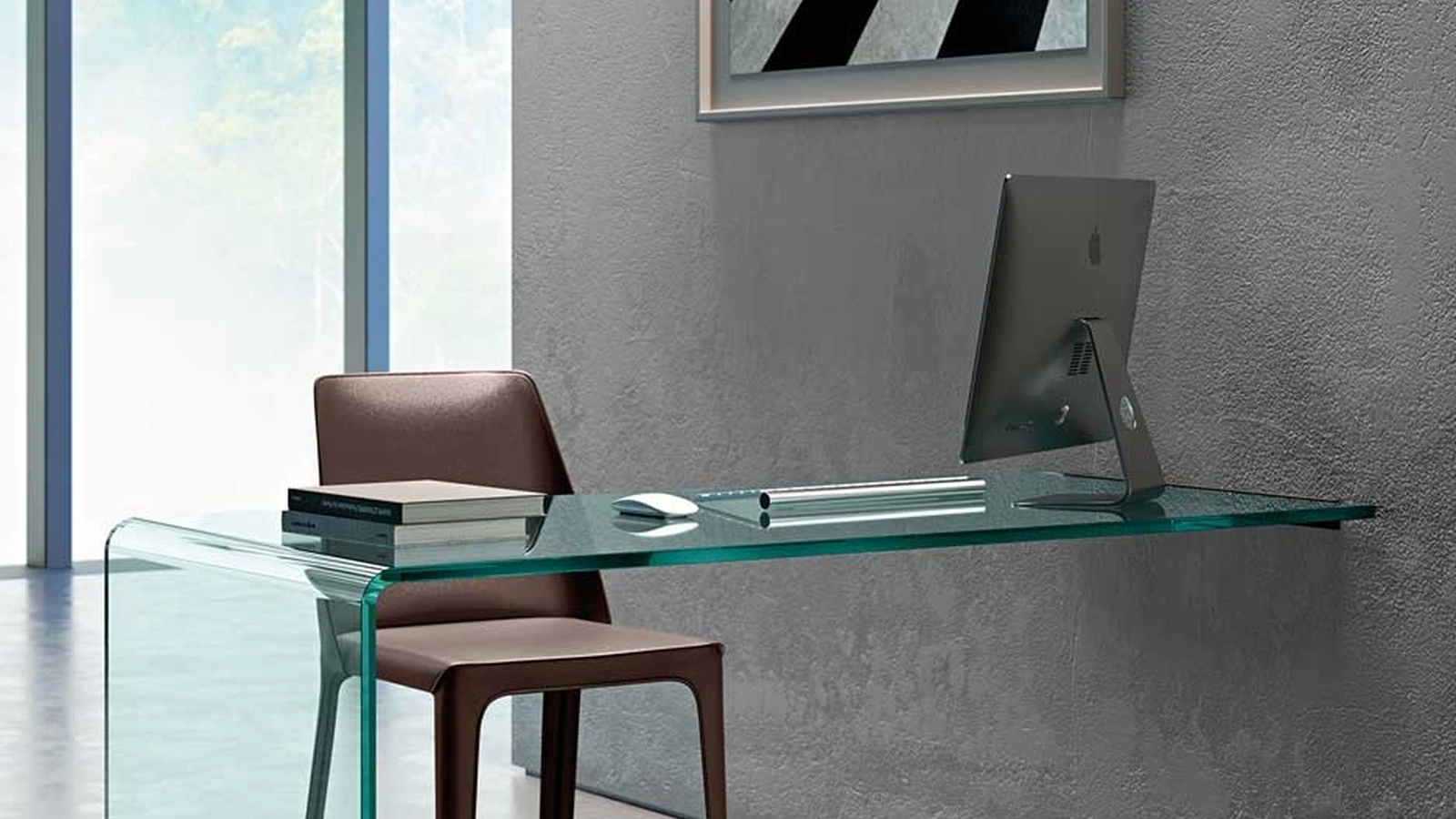 Scrivania Operativa in vetro curvato trasparente Rialto L Wall mounted di Fiam