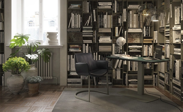 Scrivania Operativa in pelle e metallo Runner Leather di Cattelan Italia